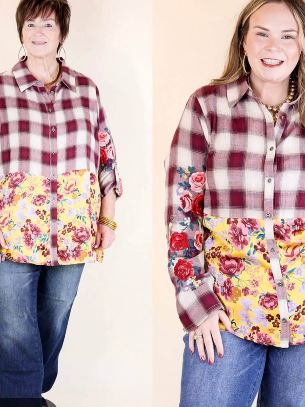 Savanna Jane Floral Button-Up Shirt - Burgundy and Yellow brand new size 2X